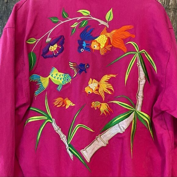 I.B. Diffusion Sz 8 Fuschia Pink Heavy Embroidered Koi Fish Vintage Jacket - Picture 11 of 12